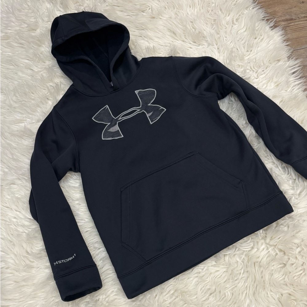 Under Armour Kids Black Hoodie with Grey Logo Size YMD